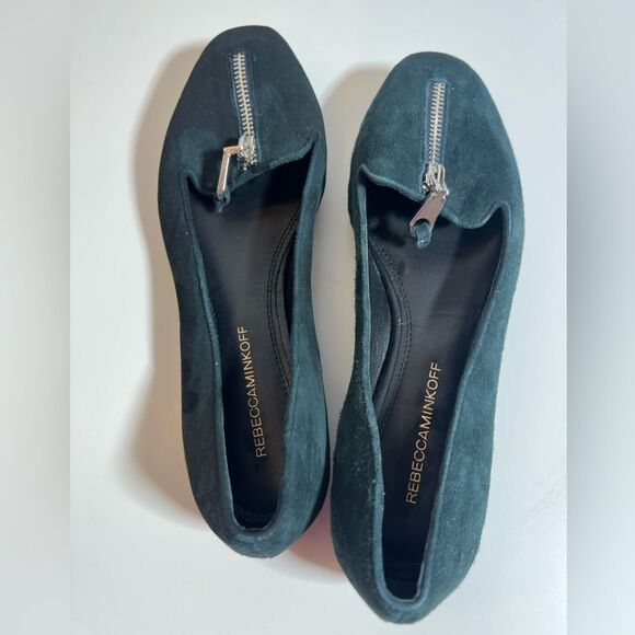 Rebecca Minkoff Green Leather front zip slip on Flat shoes size 8 - Picture 3 of 5